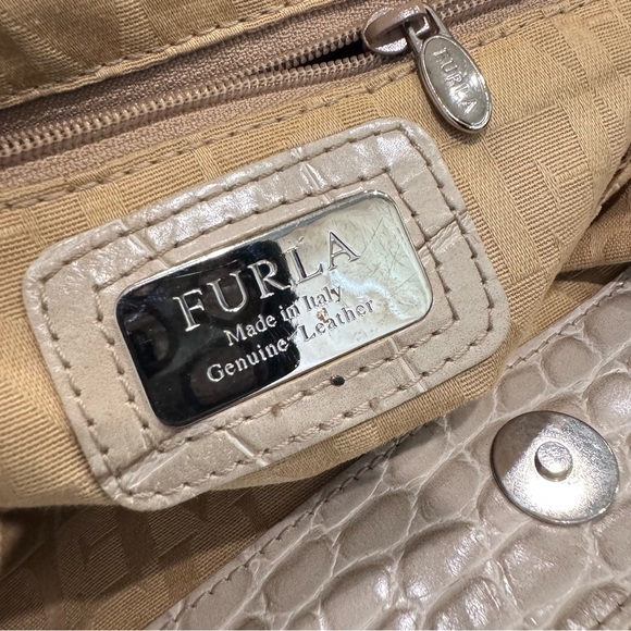 FURLA Crocodile Embossed Beige Tote Bag - Picture 13 of 13